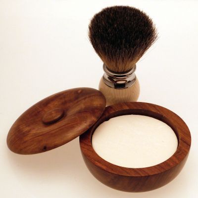 Diamond Edge Apollo shaving brush, cream with small wood shaving bowl