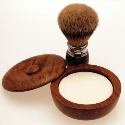 Diamond Edge Vulcan shaving brush with small wood shaving bowl