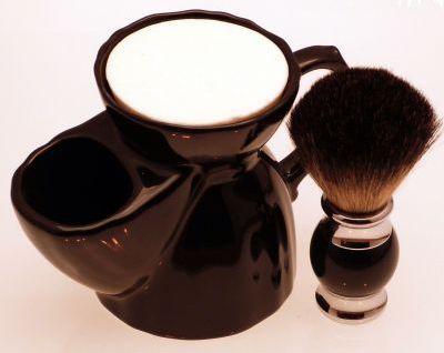 Diamond Edge Thor shaving brush with black pottery shaving mug