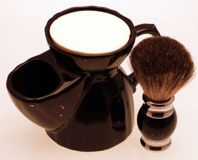 Diamond Edge Apollo shaving brush with black pottery shaving mug